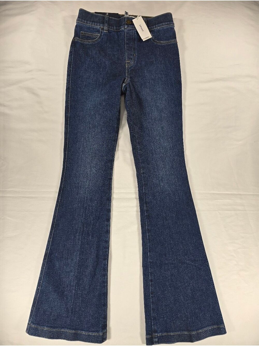 NEW Spanx Pull On Flare Stretch Jeans Womens Small 34"L Authentic Blue 21164R